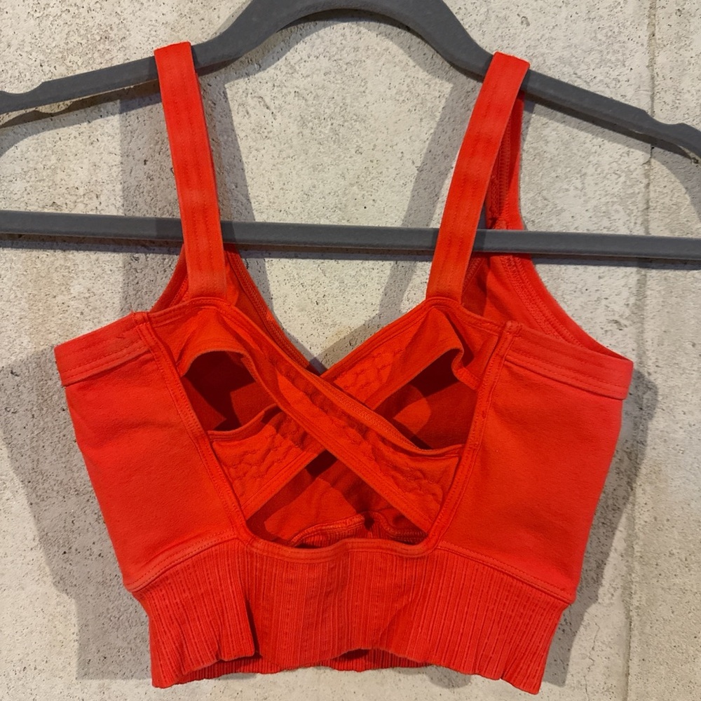 FP Movement by Free People Red Ribbed V-Neck Sports Bra - Picture 2 of 3